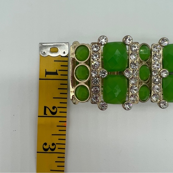 Green Enamel Stone and Clear Rhinestone Stretch Bangle - Picture 8 of 10